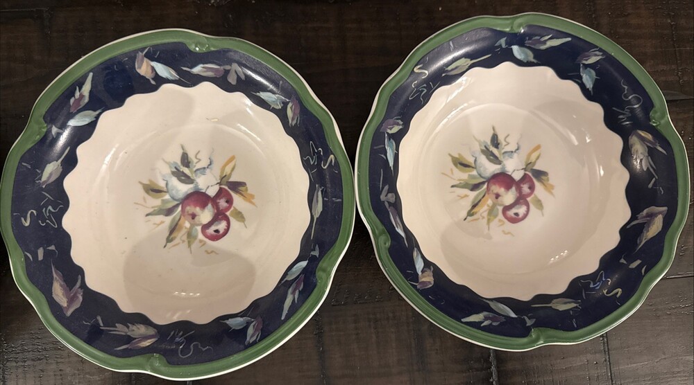 Set of (2) Tracy Porter Stonehouse Farm Collection Soup Bowl ~ Blue Green 8.5"